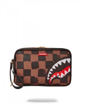 Pochette Sprayground Pochette Sharks In Paris Painted Toiletry καφε | 9128YOQDI