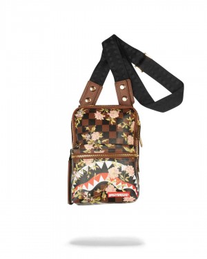 Small Bags Sprayground Shark Sling με λουλουδια καφε | 4396NIHCE