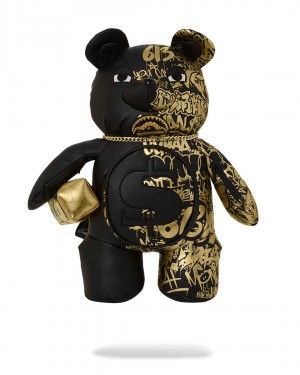 Σακιδια Sprayground Half Graff Bear χρυσο χρωμα μαυρα | 0278JFBIQ