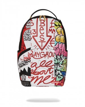 Σακιδια Sprayground Tri Split Graffiti Dlxsv ασπρα | 4836ZEXWL