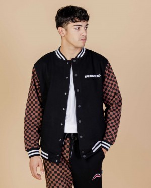 Μπουφαν ανδρικα Sprayground Checkered Varsity καφε | 6218QUDNF