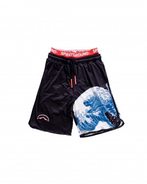 Μαγιό ανδρικα Sprayground Japan Wave Swim Shorts μαυρα | 1728WJHUG