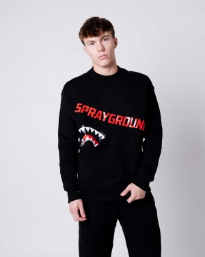 Φούτερ ανδρικα Sprayground Shark Diagonal Pocket Crewneck μαυρα | 7039HZYDE