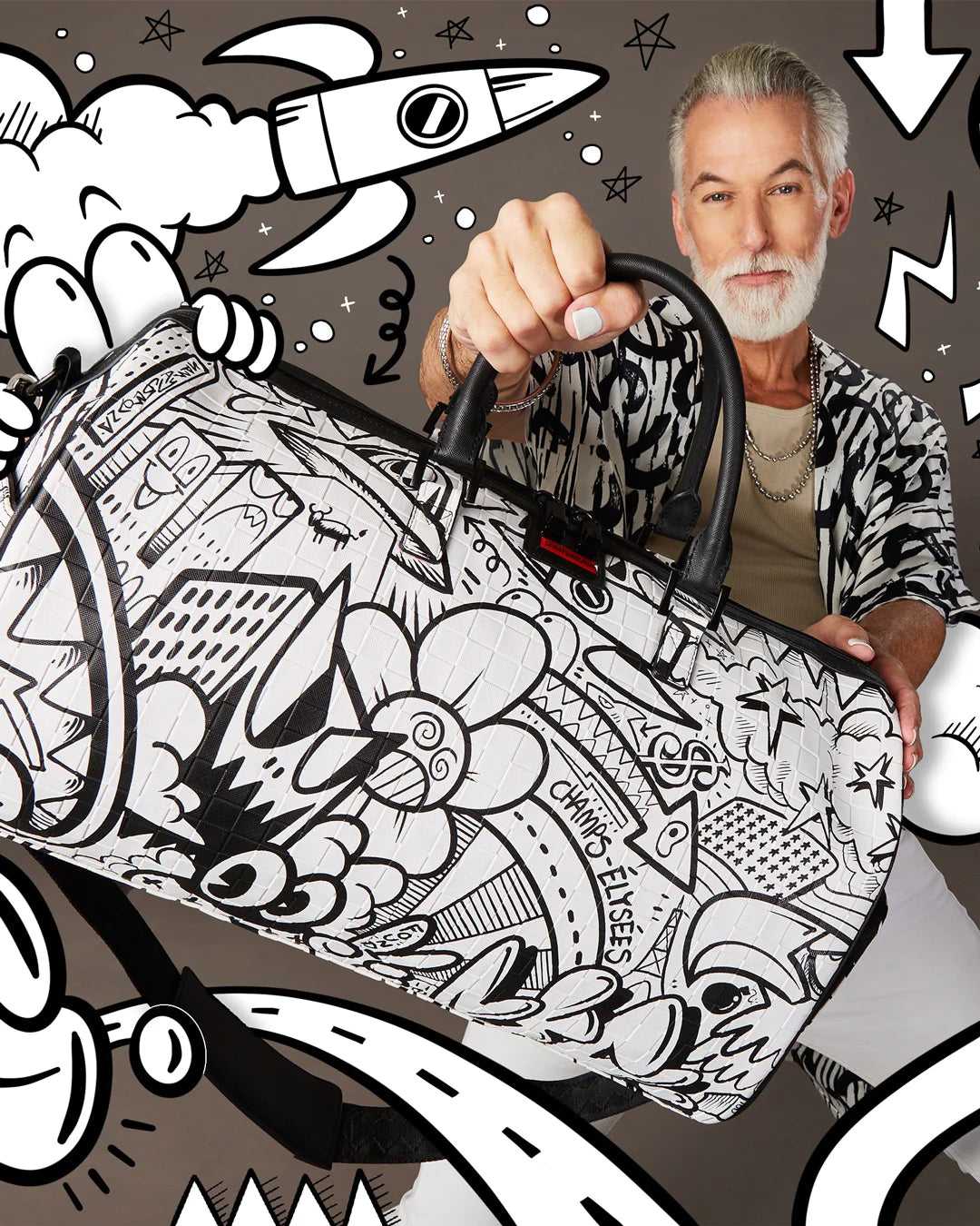 Τσαντεσ Sprayground Doodle Duffle ασπρα | 6891JUXYL