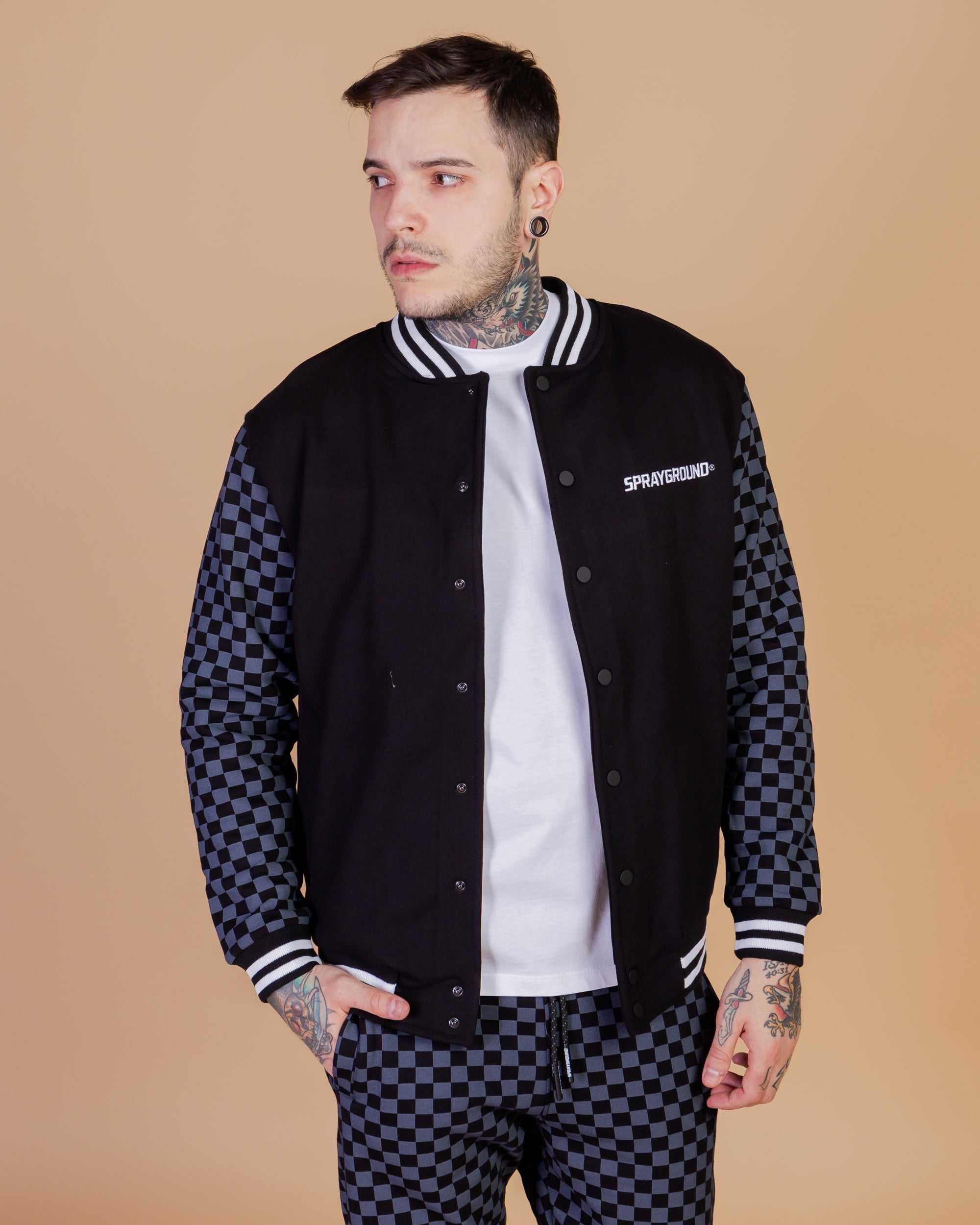 Μπουφαν ανδρικα Sprayground Checkered Varsity γκρι | 1053YBJOS