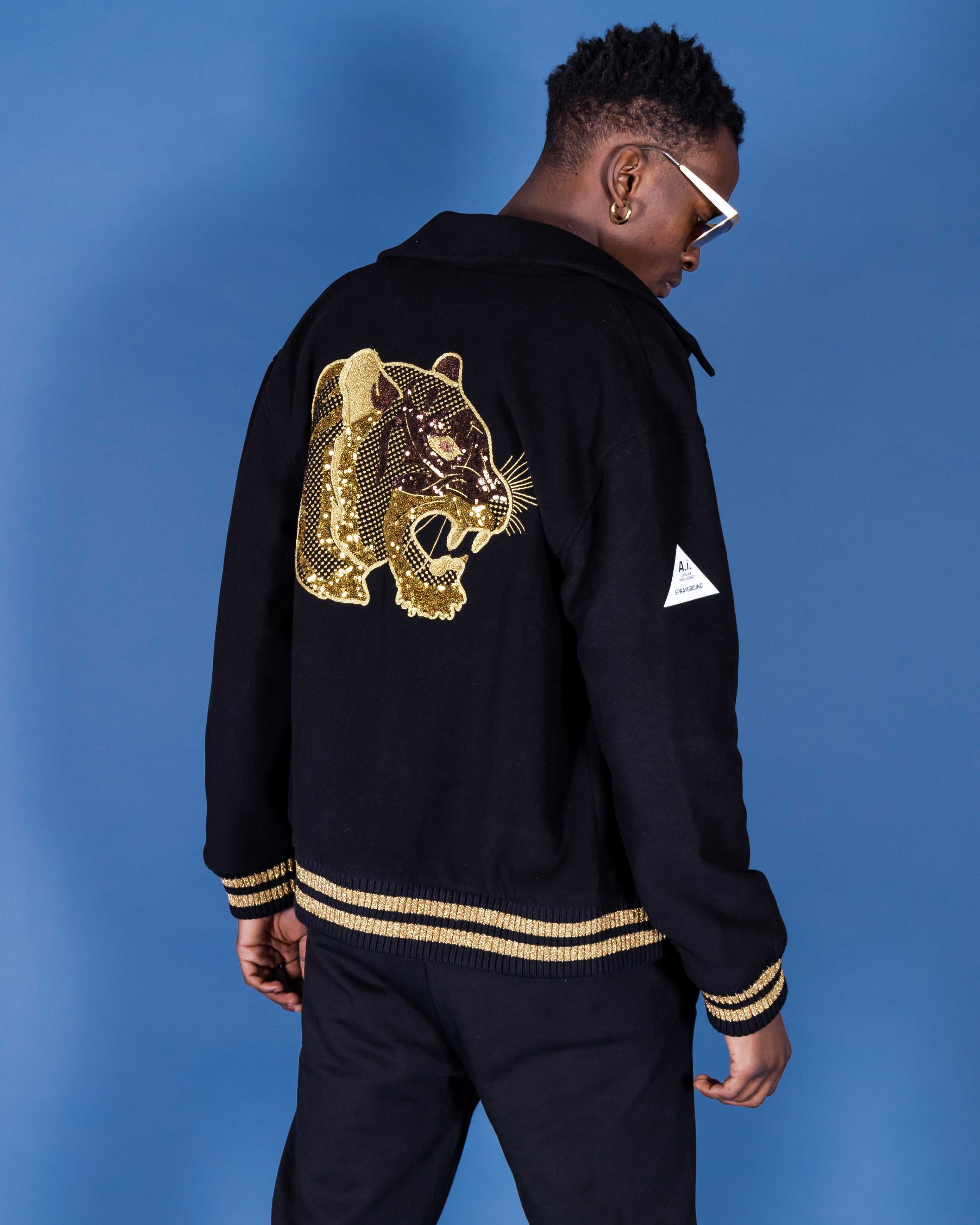 Μπουφαν ανδρικα Sprayground Golden Tiger Varsity μαυρα | 5124BEFJH