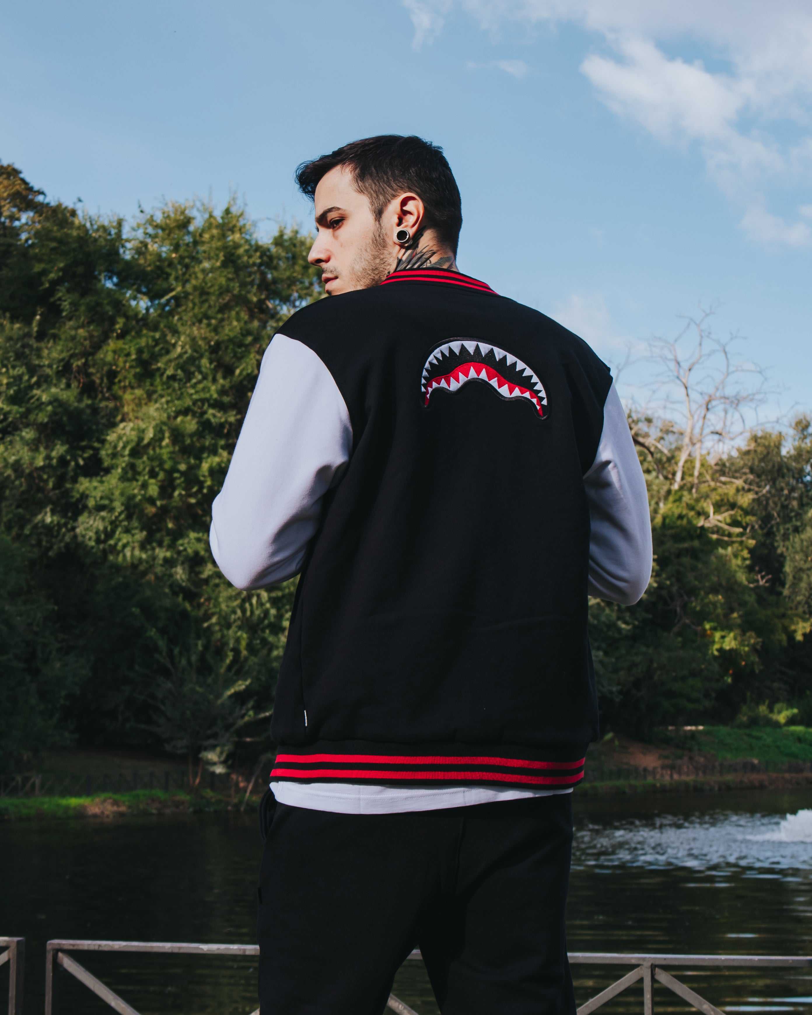 Μπουφαν ανδρικα Sprayground N Varsity μαυρα ασπρα μαυρα | 4561YJZBV