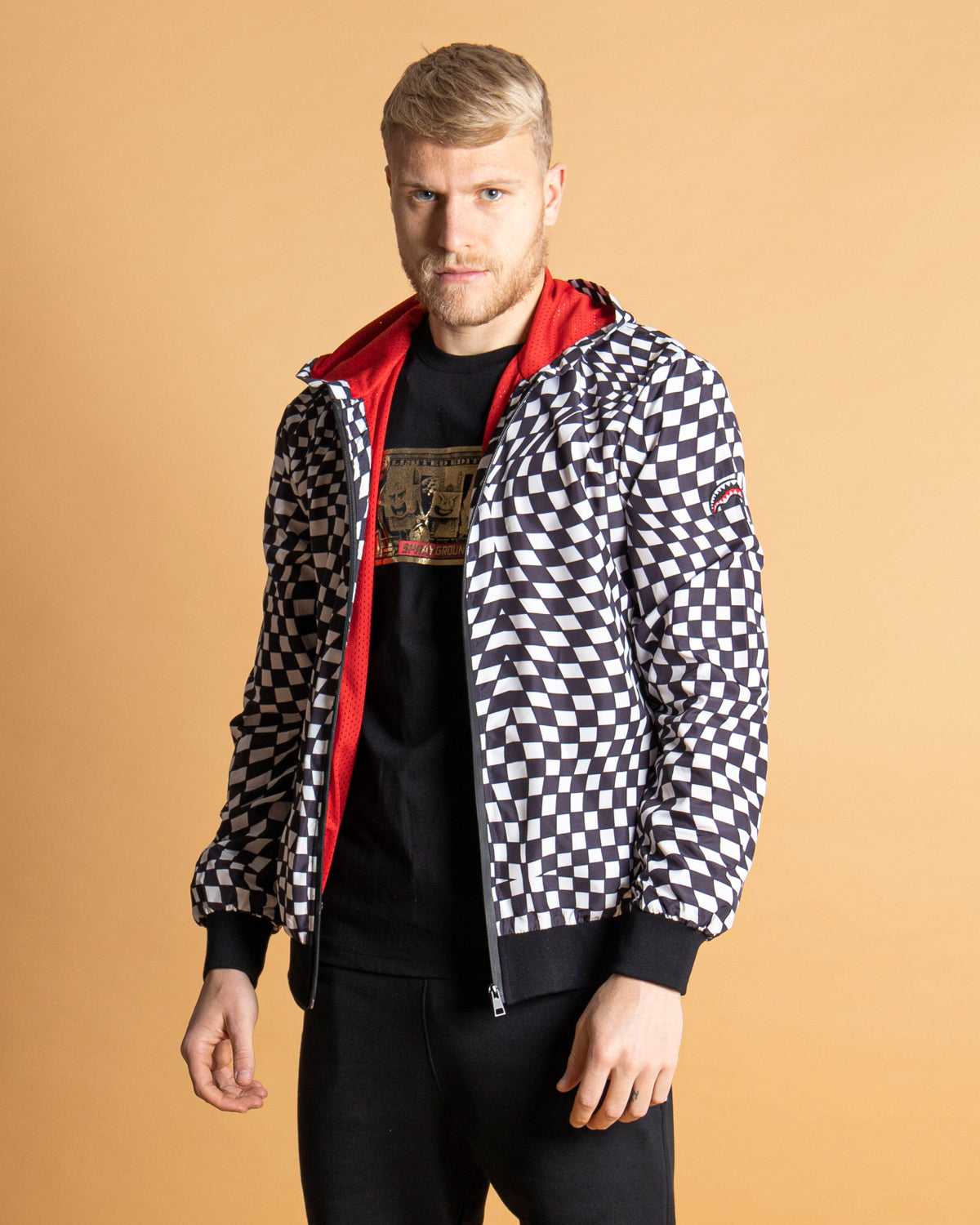 Μπουφαν ανδρικα Sprayground Psycho Checkered μαυρα | 1597FDSQZ