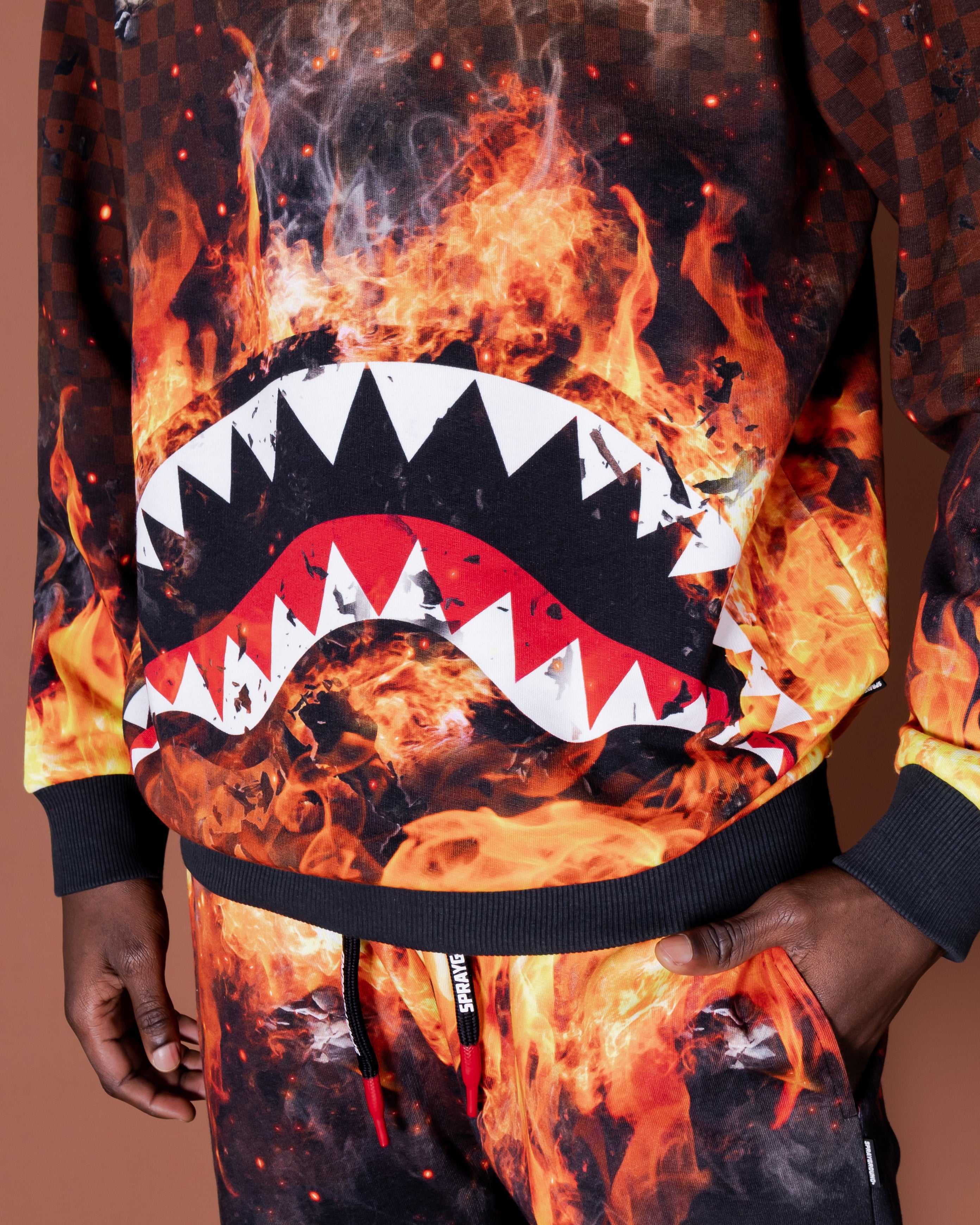 Φούτερ ανδρικα Sprayground Shark On Fire Crewneck καφε | 1596FIXLR