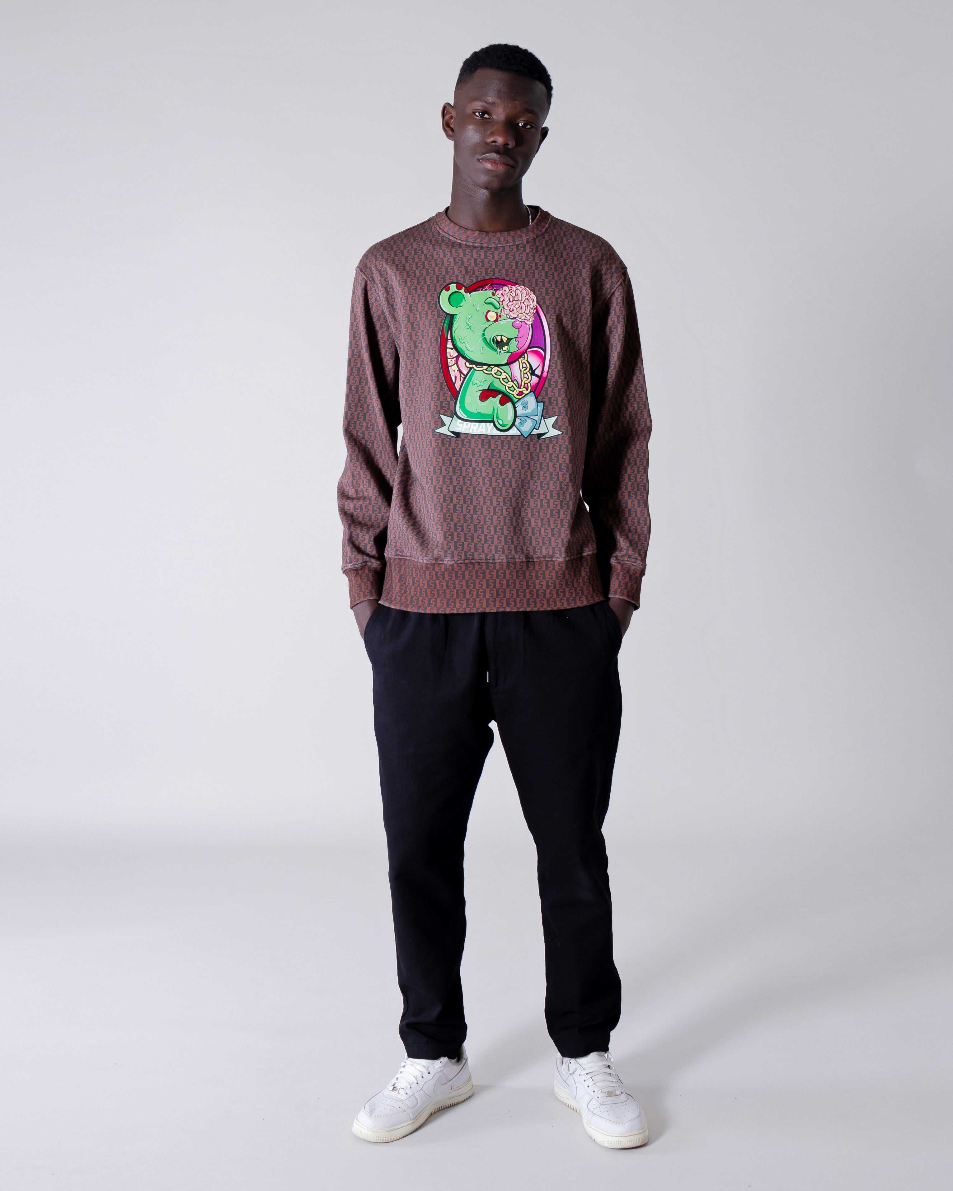 Φούτερ ανδρικα Sprayground Zombie Bear Money Checkered Crewneck καφε | 2876YPAZD