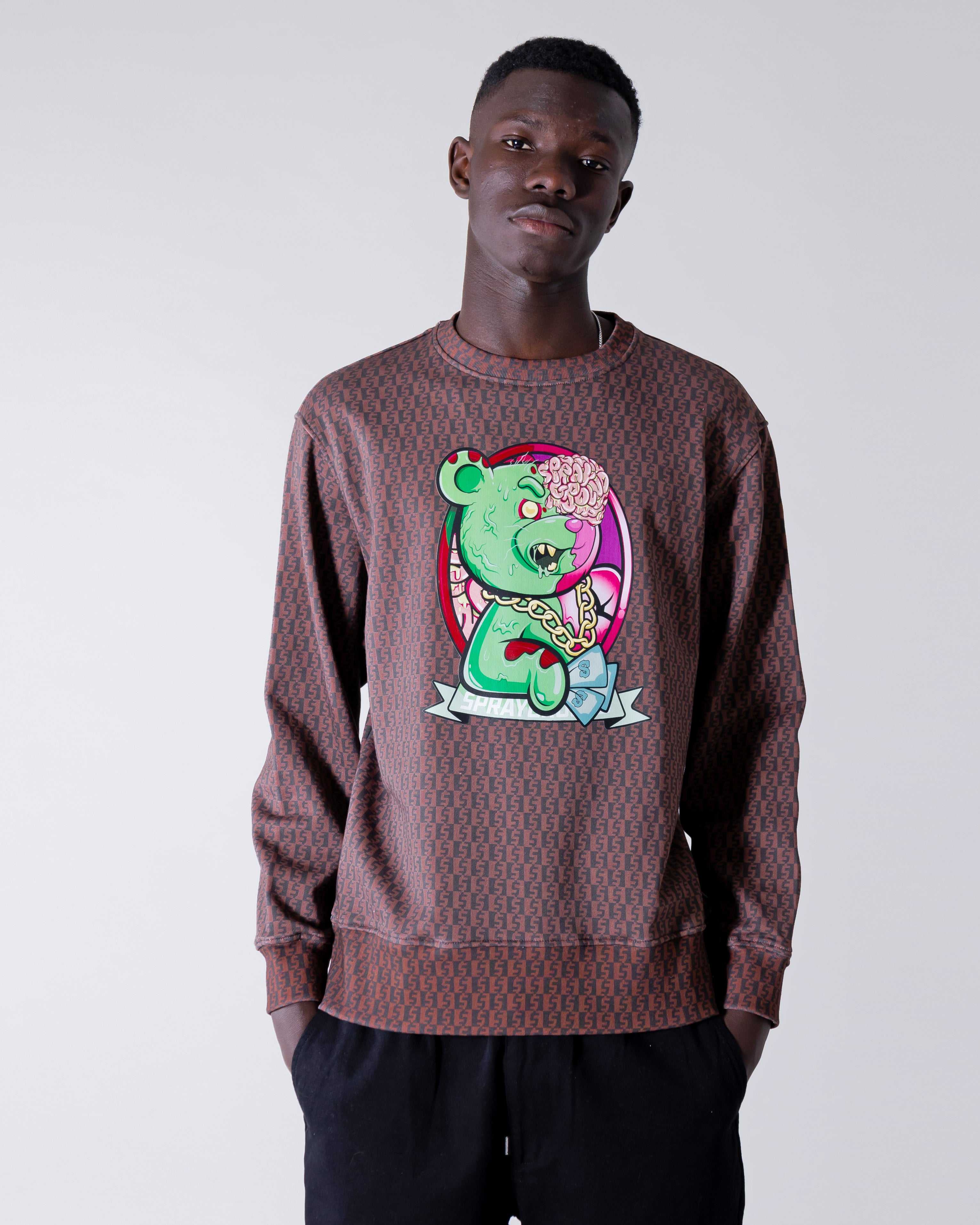 Φούτερ ανδρικα Sprayground Zombie Bear Money Checkered Crewneck καφε | 2876YPAZD